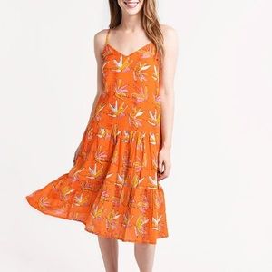 Oliphant | Orange Tropical Floral Tiered Midi Dress